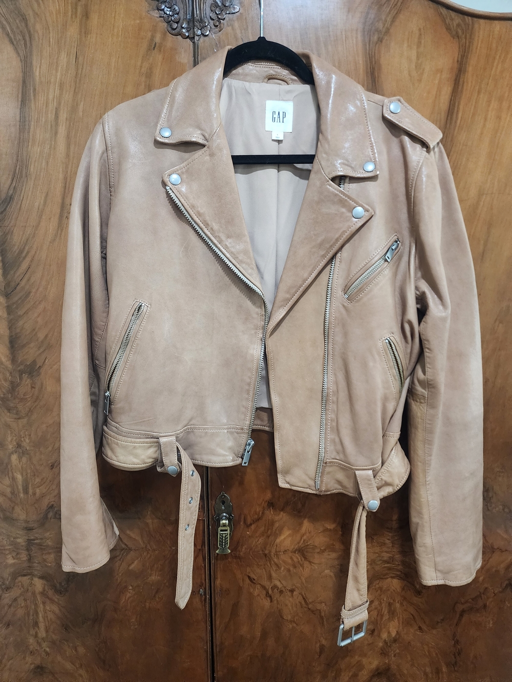 GAP Women's Leather Moto Jacket in Light Brown